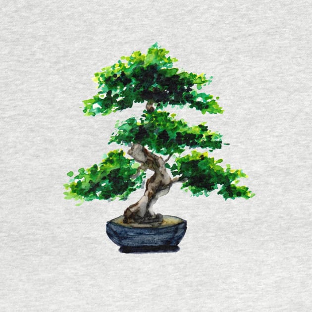 Japanese Watercolor Bonsai Tree by ZeichenbloQ